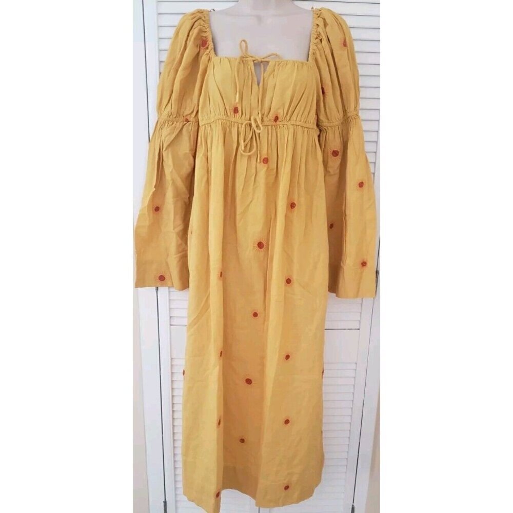 NEW FREE PEOPLE EMORY WARM YELLOW FLOWER EMBROIDERED MIDI DRESS SZ SMALL - Picture 5 of 12